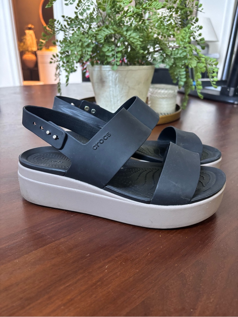 CROCS Brooklyn Black Platform Sandal with Light Gray Sole